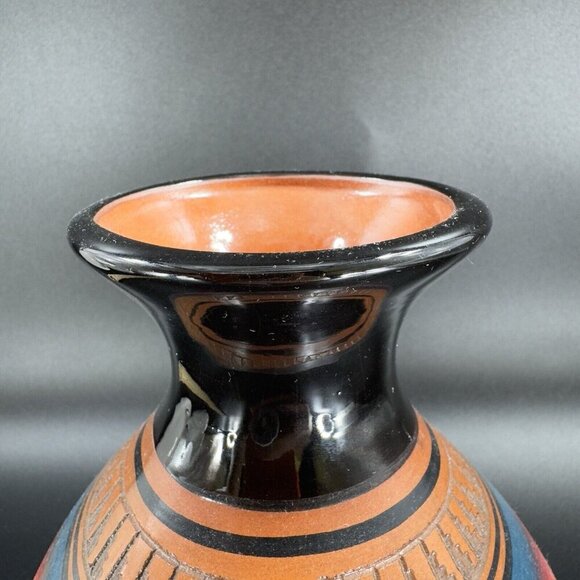 Vintage Native American Hand Made Pottery Vase Vessel Signed Dino RedWare Vase - Picture 9 of 15